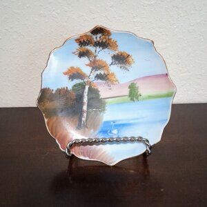 5.5" Decorative Plate With Swan, Tree, Water Scene, Vintage, Japan Marked